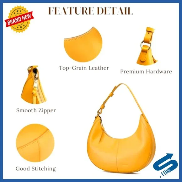 Top Grain Leather Shoulder Bag Hobo Crescent Purse Adjustable Strap - Picture 6 of 7